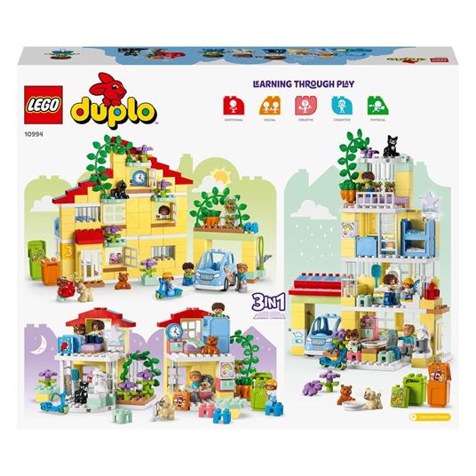 LEGO DUPLO 10994 Casetta 3 in 1, Casa delle Bambole, Auto Push-and-Go, 7  Figure e Mattoncino Luminoso per Bambini da 3+ Anni