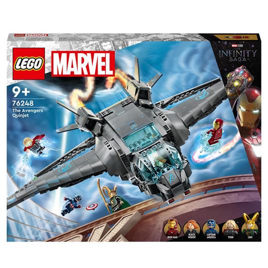 LEGO Marvel 76248 Il Quinjet degli Avengers, Astronave Giocattolo con le  Minifigure di Thor e Iron Man, Saga dell'Infinito