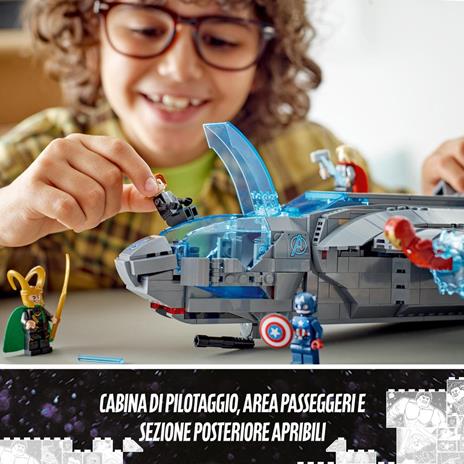 LEGO Marvel 76248 Il Quinjet degli Avengers, Astronave Giocattolo con le Minifigure di Thor e Iron Man, Saga dell'Infinito - 9