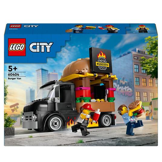 LEGO City 60404 Furgone degli Hamburger Giocattolo Veicolo per Bambini 5+ Anni Camion Food Truck con Accessori e 2 Minifigure