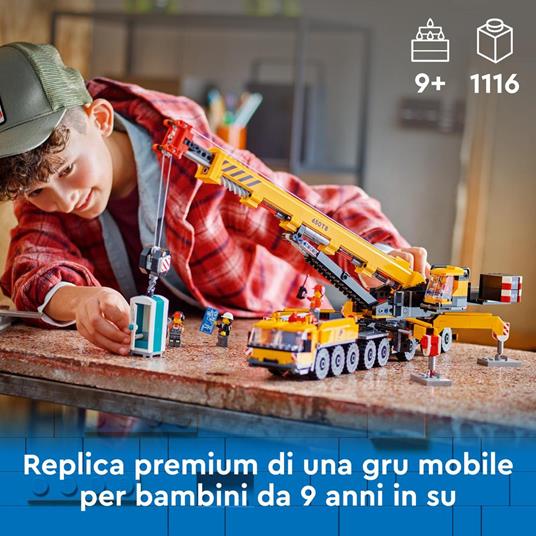 LEGO City 60409 Gru da Cantiere Mobile Gialla, Giochi Creativi per Bambini 9+, Veicolo Giocattolo con Funzioni e 4 Minifigure - 2