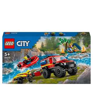 Giocattolo LEGO City 60412 Fuoristrada Antincendio e Gommone di Salvataggio, Camion dei Pompieri Giocattolo, Giochi per Bambini 5+ Anni LEGO
