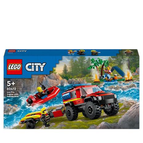 LEGO City 60412 Fuoristrada Antincendio e Gommone di Salvataggio, Camion dei Pompieri Giocattolo, Giochi per Bambini 5+ Anni