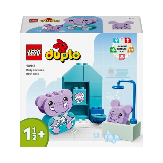 LEGO DUPLO 10413 Attività Quotidiane: il Bagnetto, Giochi per Bambini da 1.5 Anni, Playset Didattico con 2 Elefanti Giocattolo