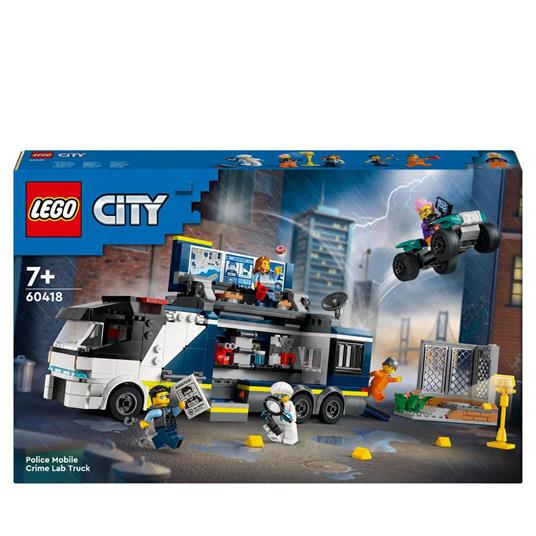 LEGO City 60418 Camion Laboratorio Mobile della Polizia, Giocattolo per Bambini di 7+ Anni con Quad Bike e 5 Minifigure