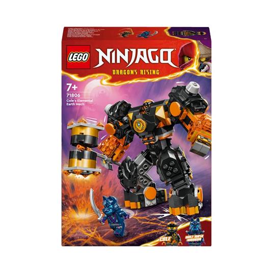 LEGO NINJAGO 71806 Mech Elemento di Terra di Cole, Giochi per Bambini da 7+, Action Figure Personalizzabile con 2 Minifigure