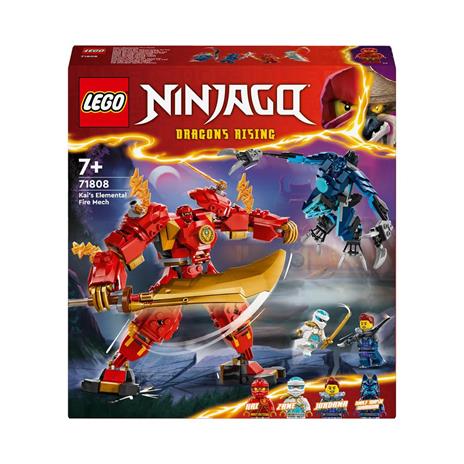 LEGO NINJAGO 71808 Mech Elemento Fuoco di Kai, Giochi per Bambini di 7+ Anni con 2 Action Figure da Costruire e 4 Minifigure