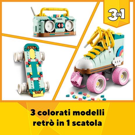 LEGO Creator 31148 3in1 Pattino a Rotelle Retrò Trasformabile in Mini Skateboard o Radio Giocattolo, Giochi per Bambini 8+ - 3