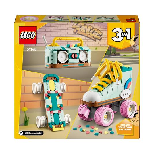 LEGO Creator 31148 3in1 Pattino a Rotelle Retrò Trasformabile in Mini Skateboard o Radio Giocattolo, Giochi per Bambini 8+ - 8
