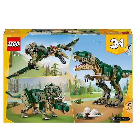 LEGO Creator 3 in 1 31151 T. Rex, Dinosauro Giocattolo Trasformabile in Triceratopo e Pterodattilo, Giochi per Bambini 9+ - 9