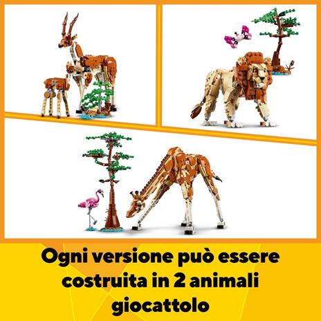 LEGO Creator 31150 3in1 Animali del Safari, Giocattolo Trasformabile da Giraffa in 2 Gazzelle o Leone , Giochi per Bambini 9+ - 5