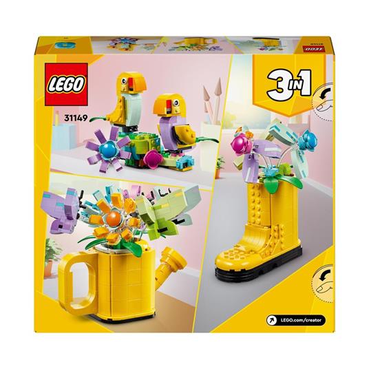 LEGO Creator 31149 3in1 Innaffiatoio con Fiori Finti Trasformabile in Stivale o in 2 Uccelli con Trespolo - 8