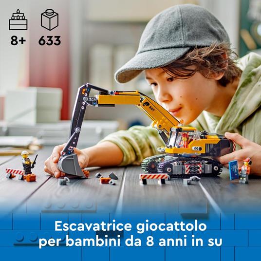 LEGO City 60420 Escavatore da Cantiere Giallo, Giochi Creativi per Bambini 8+, Veicolo Giocattolo da Cantiere e 3 Minifigure - 2
