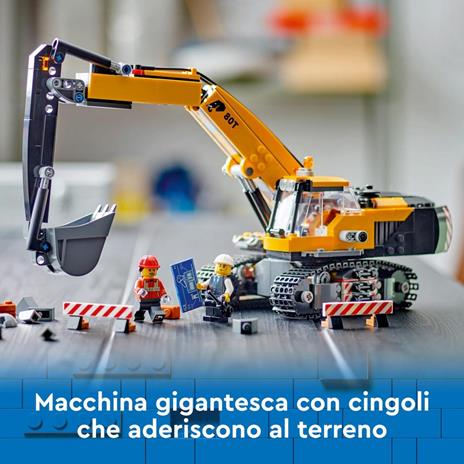 LEGO City 60420 Escavatore da Cantiere Giallo, Giochi Creativi per Bambini 8+, Veicolo Giocattolo da Cantiere e 3 Minifigure - 3