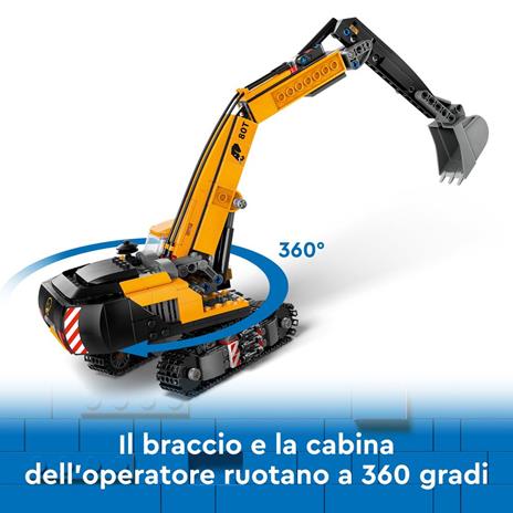 LEGO City 60420 Escavatore da Cantiere Giallo, Giochi Creativi per Bambini 8+, Veicolo Giocattolo da Cantiere e 3 Minifigure - 5