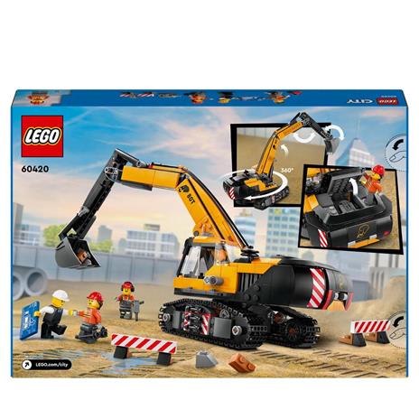 LEGO City 60420 Escavatore da Cantiere Giallo, Giochi Creativi per Bambini 8+, Veicolo Giocattolo da Cantiere e 3 Minifigure - 9