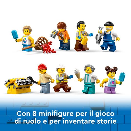 LEGO City 60422 Porto e Nave Merci, Giochi per Bambini 8+ con Barca Giocattolo, Gru Funzionante, Moto d'Acqua e 8 Minifigure - 6