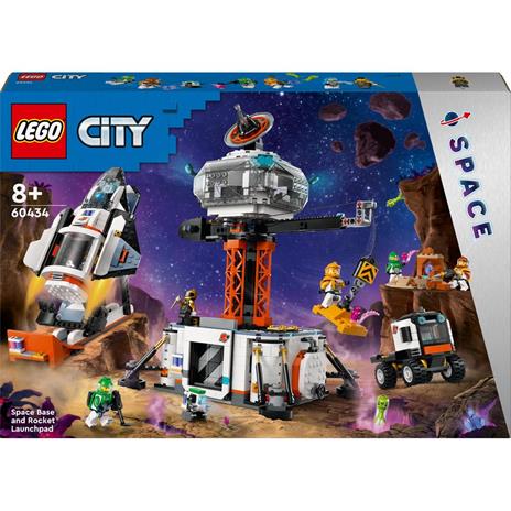 LEGO City 60434 Base Spaziale e Piattaforma di Lancio Gioco per Bambini 8+ con Gru Giocattolo Astronave Rover e 6 Minifigure