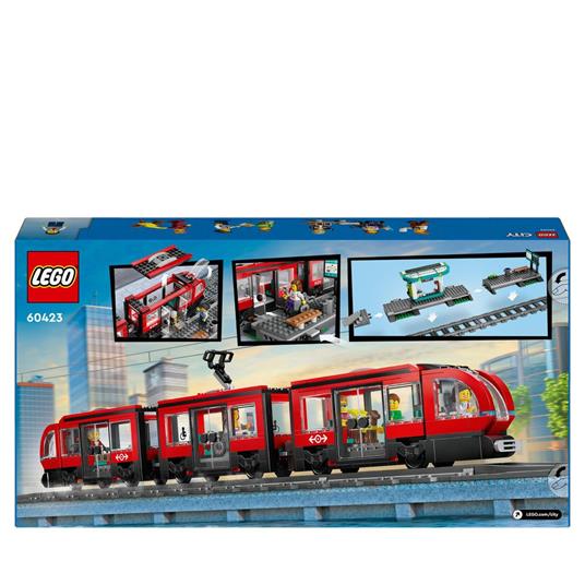 LEGO City 60423 Tram e Fermata del Tram, Treno Giocattolo da Costruire con Stazione e Vagoni Ferroviari, Giochi per Bambini 7+ - 8