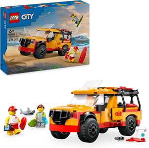 Giocattolo LEGO City 60453 Fuoristrada di Soccorso del Bagnino, Jeep Giocattolo da Costruire 2 Minifigure e Squalo, Giochi Bambini 6+ LEGO