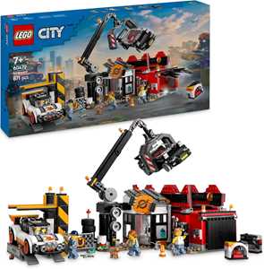 Giocattolo LEGO City 60472 Sfasciacarrozze con Auto, Giocattolo con 2 Macchine, Ricambi, Gru, Crusher e 4 Minifigure, Giochi Bambini 8+ LEGO