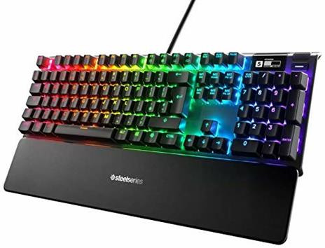 SteelSeries Apex 7 Tastiera meccanica per videogiochi Smart Display OLED Porta USB e controlli multimediali Retroilluminazione LED RGB Switch Blu Layout QWERTY inglese