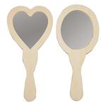 2 specchi a mano in legno, per decorare Cuore e ovale - 24 cm