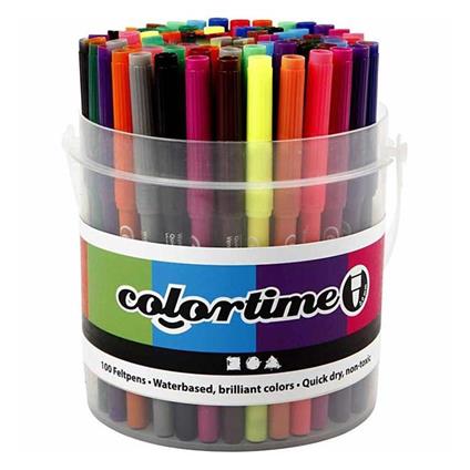 100 pennarelli Colortime con sigillo - Colori assortiti - Punta 2 mm