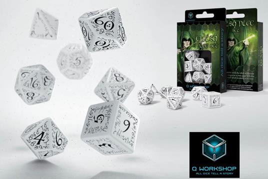 Elvish Dice Set White-Black 7 Dadi