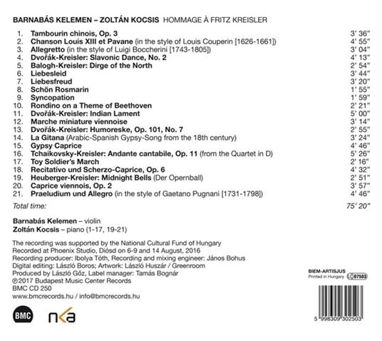 Hommage à Fritz Kreisler - CD Audio di Zoltan Kocsis,Barnabas Kelemen - 2