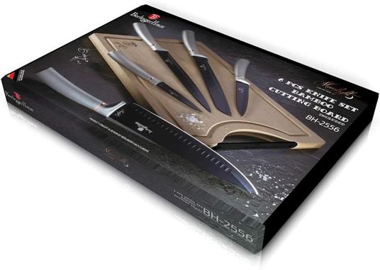 Berlinger Haus Carbon Pro Juego 5 Cuchillos Cocina Profesional Tabla Cortar  Bambú, Hoja Acero Inoxidable Recubrimiento Antiadherente, Cocinero,  Cebollero, Pan, Rebanador, Pelar, Diseño Moderno