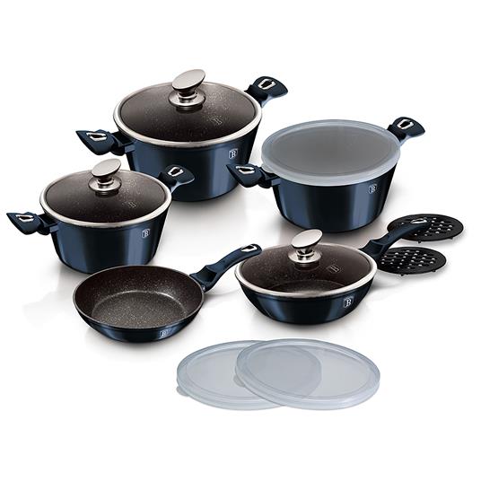 Set di Pentole Induzione 10-Piece Alluminio Antiaderente 3 Casseruoli 3  Coperchi Berlinger Haus Blu marino Aquamarine