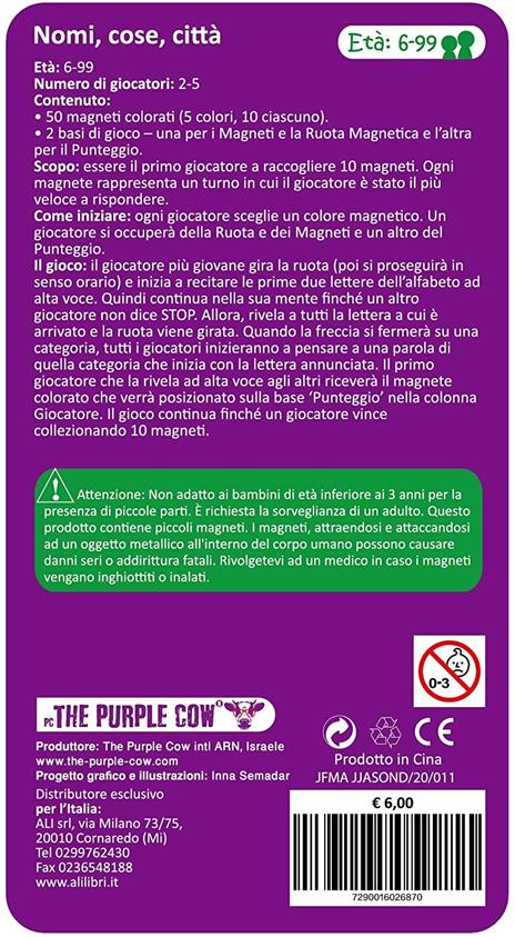 Purple Cow- Nomi, Cose, Città Magnetico Gioco, 7290016026870 - 2