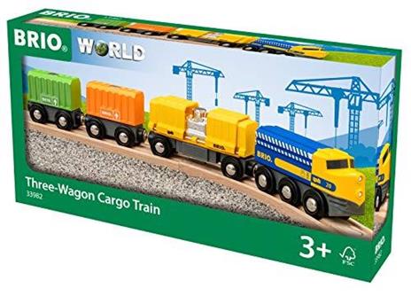 BRIO WORLD - Treno Merci con Tre Vagoni, Veicoli per Pista Trenino BRIO, 7 Pezzi, Età 3+ Anni