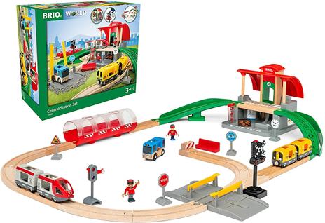 BRIO WORLD - Set Ferrovia Stazione Centrale, Pista Trenino con Accessori, 37 pezzi, Età 3+ Anni