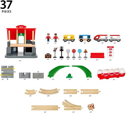 BRIO WORLD - Set Ferrovia Stazione Centrale, Pista Trenino con Accessori, 37 pezzi, Età 3+ Anni - 3