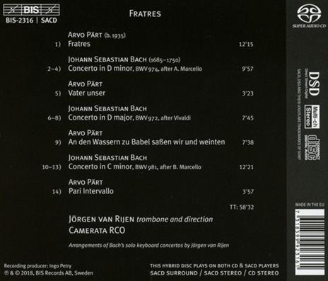 Fratres - SuperAudio CD di Johann Sebastian Bach,Arvo Pärt,Jörgen van Rijen - 2