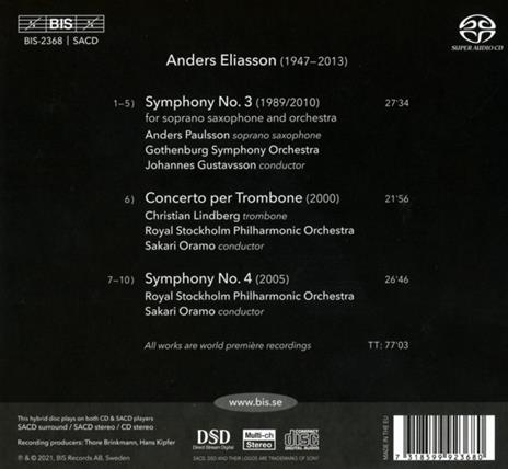 Symphonies n.3, n.4 - SuperAudio CD di Royal Stockholm Philharmonic Orchestra,Anders Eliasson - 2
