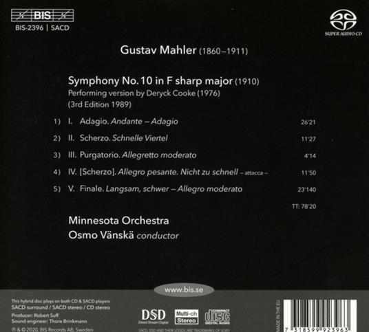 Sinfonia n.10 - CD Audio di Gustav Mahler,Minnesota Orchestra,Osmo Vänskä - 2