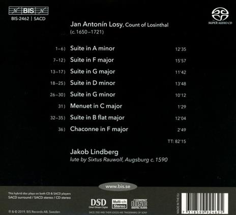 Note d'oro. Suites per liuto - SuperAudio CD di Jakob Lindberg,Jan Antonín Losy - 2