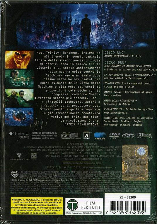 Matrix Revolutions di Andy Wachowski,Larry Wachowski - DVD - 2