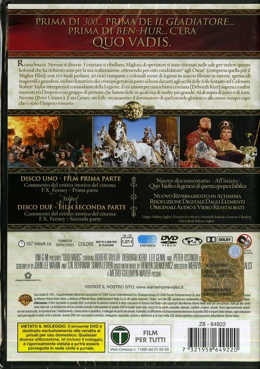 Quo Vadis (2 DVD) - DVD - Film di Mervyn LeRoy Drammatico