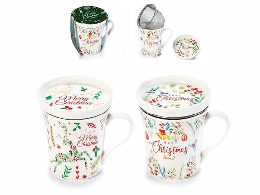 Set 2 Tazze Natalizie in Porcellana per Tè e Tisane con Filtro Integrato e  Coperchio - - Idee regalo | IBS