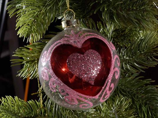 Palline di Natale in Vetro Trasparente con Cuore Rosso Glitterato  Decorazioni da Appendere per l''Albero e la Casa Set 12 Pezzi Idea Regalo -  Gruppo Maruccia - Idee regalo | IBS