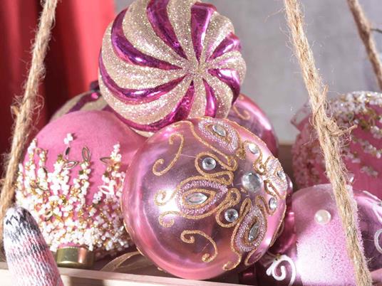 Palline di Natale in Vetro Artigianali Addobbi Natalizi con Glitter e  Perline Colore Rosa 12 Pezzi Diametro 8 Cm - Gruppo Maruccia - Idee regalo  | IBS