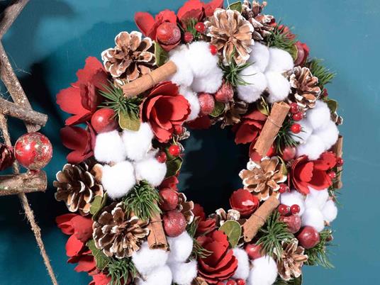 Ghirlanda Natalizia da Porta con Pigne Innevate e Fiori Ghirlanda di Natale  Diametro 33 Centimetri - - Idee regalo | IBS