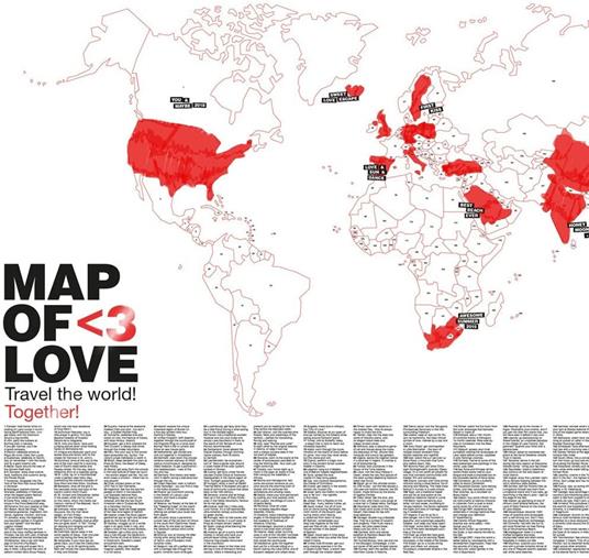 Map Of Love - Carta Murale Mondo Una Mappa Per Coppie Fantastiche  Per  Commemorare Importanti Pie