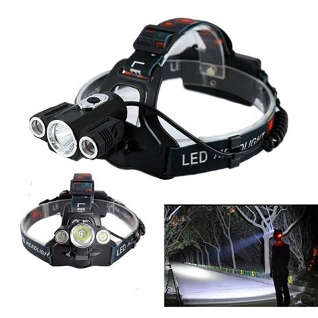 TORCIA LAMPADA FRONTALE LED RICARICABILE 3LED 5000 LUMEN CREE T6 100MT 180° 1825