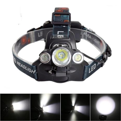 TORCIA LAMPADA FRONTALE LED RICARICABILE 3LED 5000 LUMEN CREE T6 100MT 180° 1825 - 3