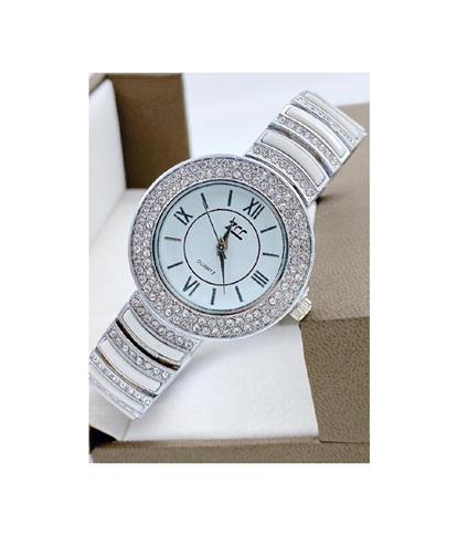 Orologio Polso Zcc Donna Quarzo Acciaio Analogico Moda Brillantini Silver Bianco